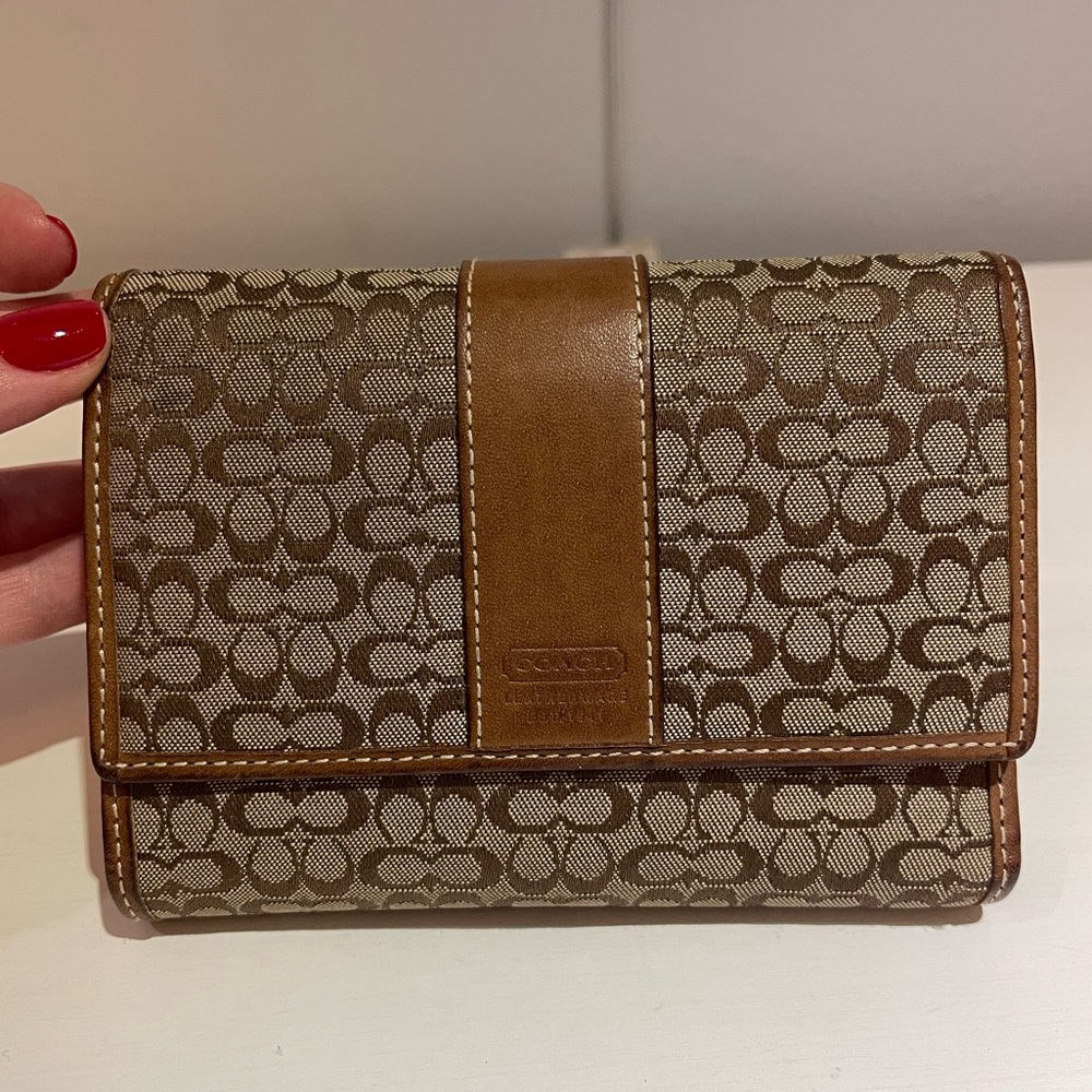 Coach Tan Logo Trifold Compact Wallet